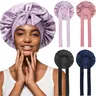 AWAYTR Women's Adjustable Satin Bonnet - Single-Layer Fabric, Solid Purple, Anti-Frizz, Hair-Moisturizing Curly Hair Care Wrap, Elastic Tie Band Sleeping Cap for Spring Summer Nights, Fashion Hat Accessory