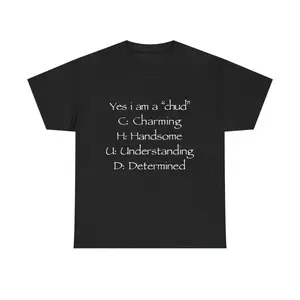 Men's Unisex Funny "Yes I Am A Chud" Acronym Meme Print T-Shirt, 100% Cotton Heavyweight Short-Sleeve Round Neck Fit Casual Top
