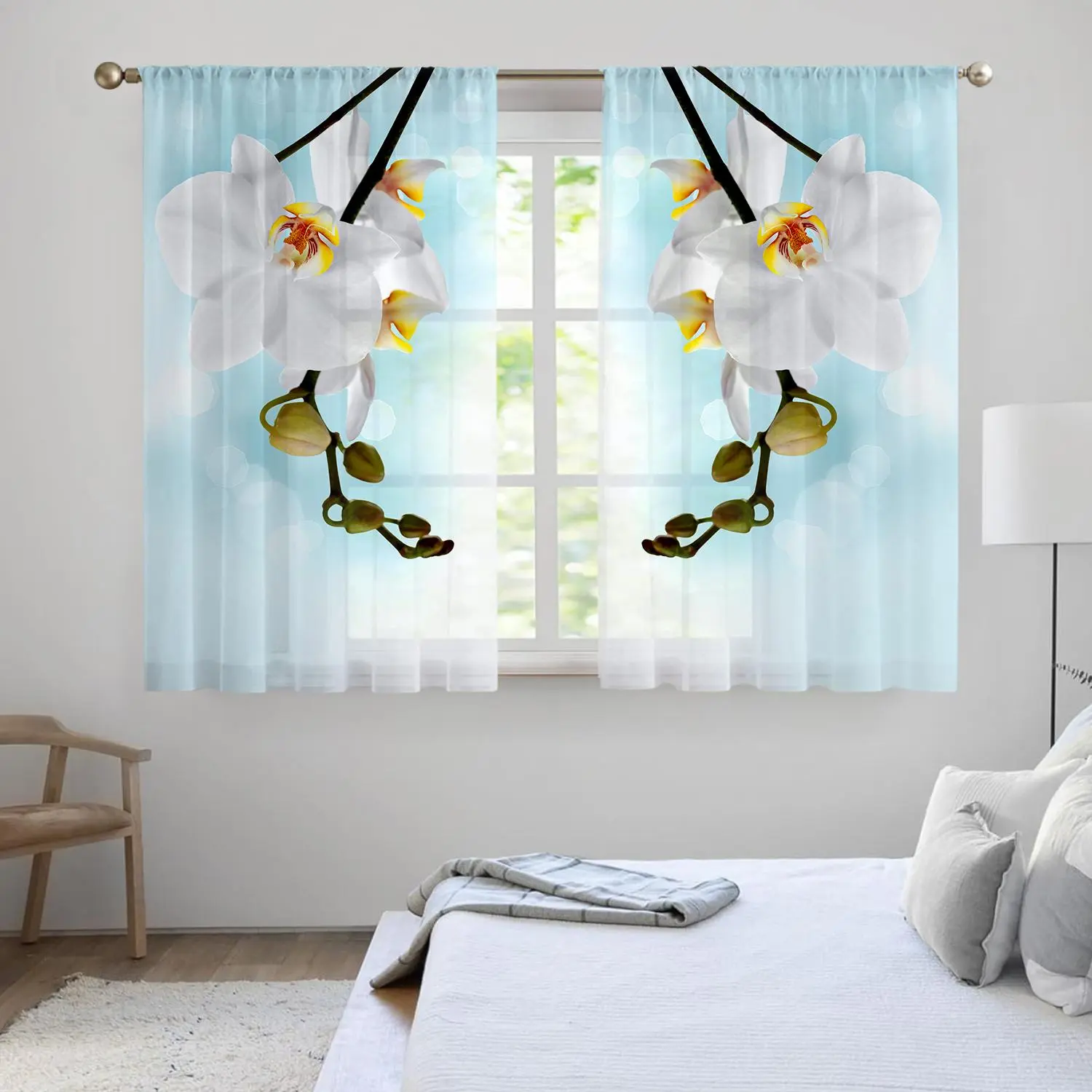Floral Pattern Curtain, 2 Counts/set Modern Simple Window Curtain, Window Drapes for Home Living Room Bedroom Kitchen Bathroom Hotel Decor, Net Curtains, Home Decoration Curtain, Home Decorative Curtain