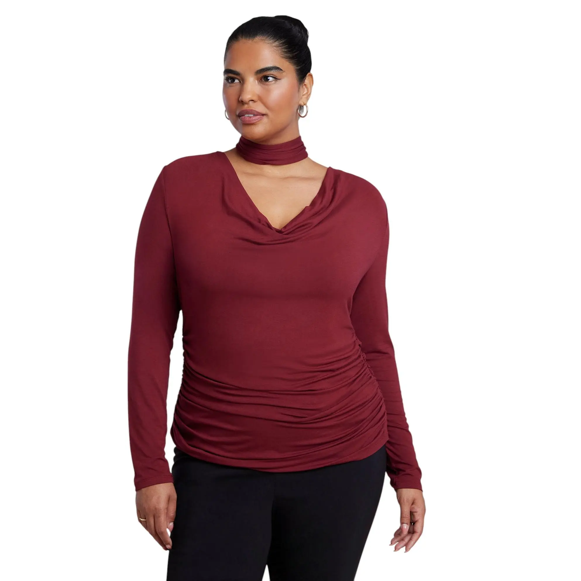 ELOQUII Women's Plus Size Cowl Neck Scarf Top