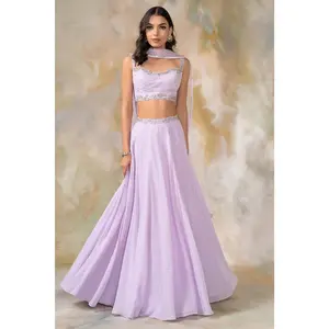 Purple crystal and sequin lehenga set