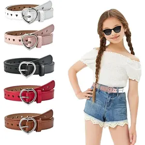X-BLT04  5 Pieces Girls Belt Cute Heart Shape With Metal Buckle Elastic Stretch Adjustable Waist Belt for Girls Jeans Dress