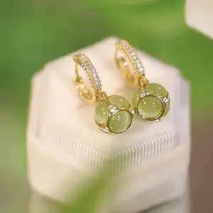 2pcs Super Gentle! Women's Drop Round Ball Buckle Light Luxury Niche Design Sense Of Gift For Girls 925 Silver Pin Anti-allergy men's earrings earring stack non tarnish jewelry magnetic earrings