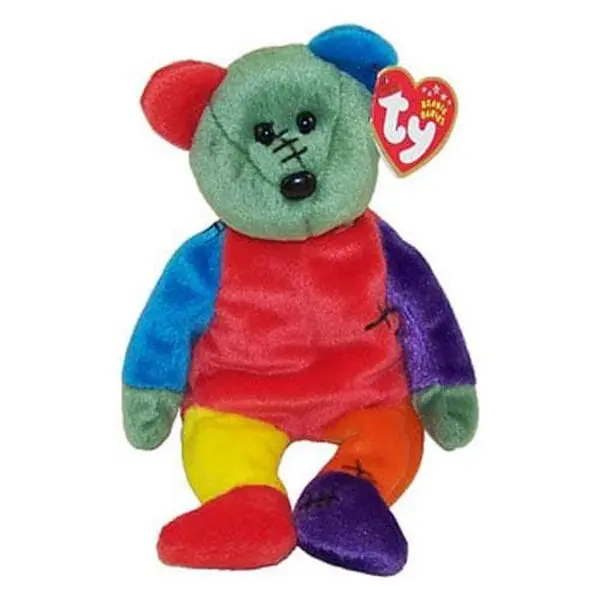 TY Beanie Baby - FRANKENTEDDY Bear (Red & Purple Feet) (8.5 inch) (2001) - MWMTs