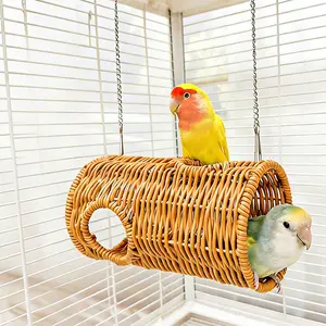 Parrot Hideaway Toy Sleeping Tunnel, Stress Relief Climbing Grass Woven Vine Parrot House, Handmade Bird Nest, Bird Condo for Natural Behavior Release
