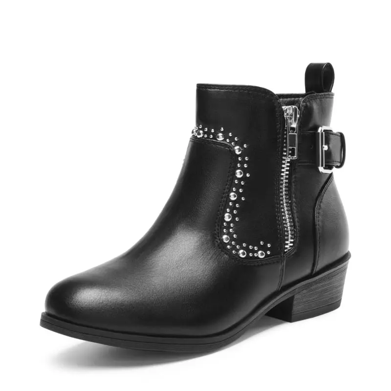 Dream Pairs Junior Girls' Low-Heel Zipper Ankle Boots