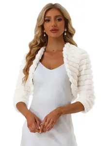 INSPIRE CHIC Women's Bolero Jacket for Evening Dresses Open Front Cropped Fluffy Faux Fur Shrug