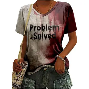 ProblemsSolvedBloodShirtforWomen-ImFineTshirtBloodHorrorClothesHalloweenBloodSplatterTop