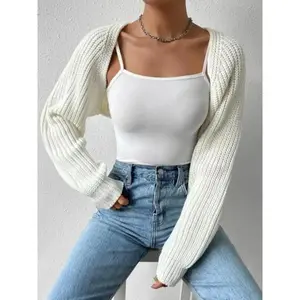 Women's Basic Solid Raglan Long-Sleeve Open-Front Crop Shrug Cardigan - Lightweight Fit Fabric Knitwear for Spring & Fall Daily Wear (Sports & Outdoor Clothing)