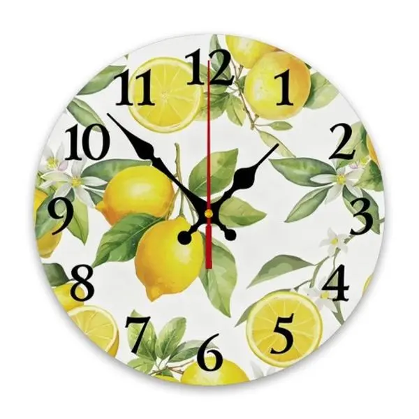 Round Wall Clock Silent Non-Ticking Battery Operated Clock 10 Inch, Summer Lemon Home Decor for Living Room, Kitchen, Bedroom, and Office