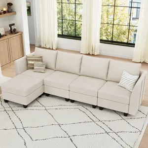 Modular Sectional Sofa Couch with Reversible Chaise Velvet L Shaped Storage 4-seat Convertible Beige