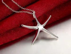 Elegant Sterling Silver Plated Starfish Pendant Necklace