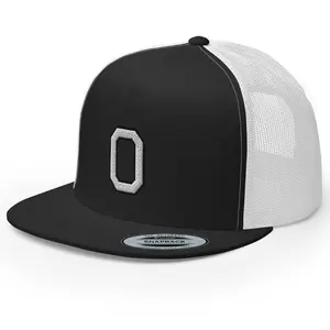 RIVEMUG Initial Letter O Embroidered Premium Trucker Hat Flat Bill High Crown Adjustable Cap