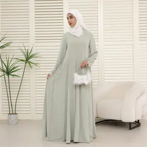 CEY Crinkle Maxi Abaya NCA007 - Breathable Summer Modest Dress with Pearl Button Cuffs & Concealed Back Zipper for Daily Wear Modesty Muslim Clothing Casual SpringStatements