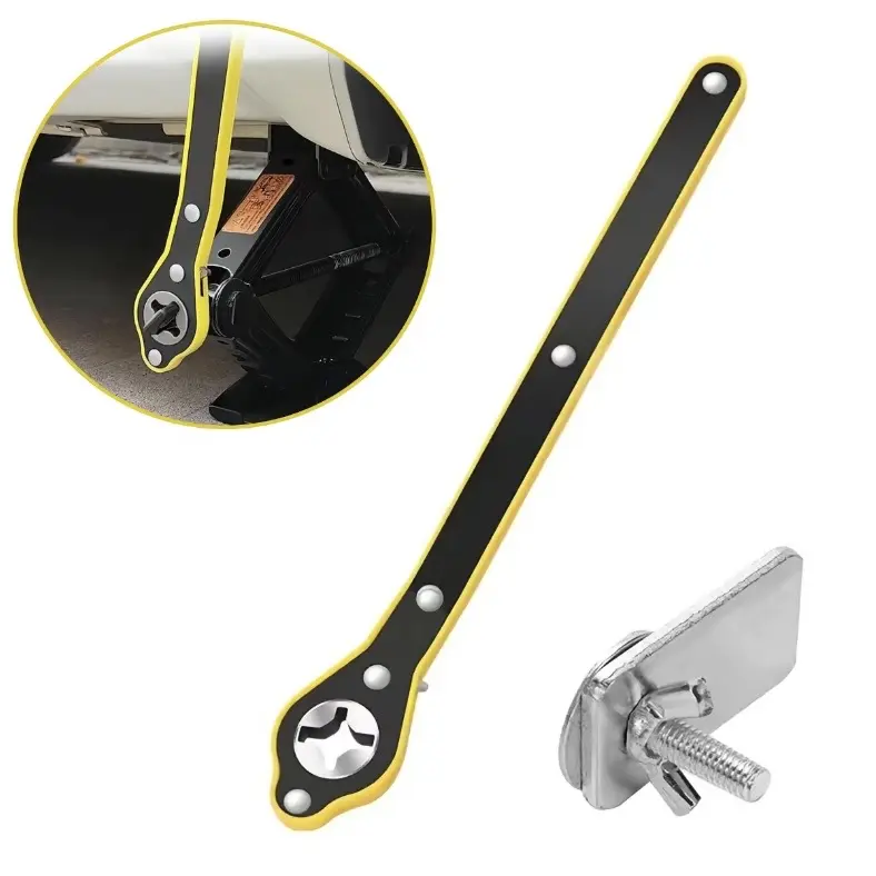Jack Ratchet Wrench - Palm-Fit Ergonomic Handle Scissor Jack Lug Wrench with Convenience Lift Speed, Firm Material Tough Construction, Flexhead Tight Fit, Bolt Tightening Auto Tire Repair Tool for Travel