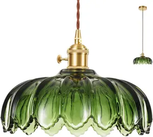 Glass Pendant Light Vintage Light Fixtures (No Bulb Included) Glass Pendant Lights Kitchen Island, Gold Pendant Light, Modern Chandelier Pendant Shade Green Light Fixture for Bedroom Hotel Dining Room Home Decor Lighting Farmhouse Lamp
