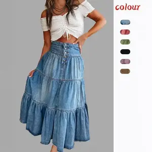 25 Years Bohemian A-line Layered Cake Denim Skirt