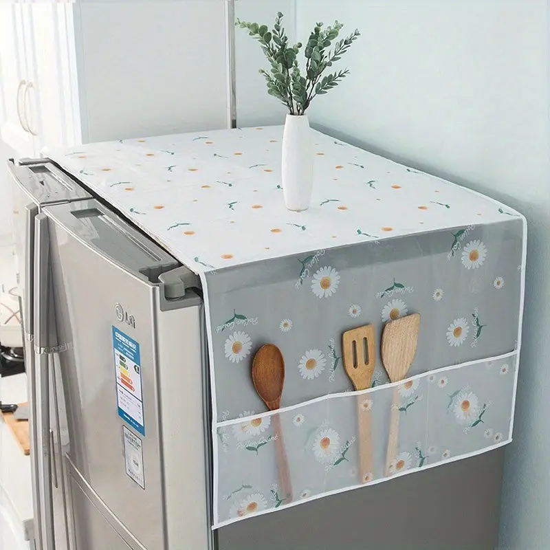 Multi-Functional Refrigerator Dust Cover with Pockets, Household Dust Cover, Outdoor Camping Use, Fabric Appliance Top Cover, Modern Decor Organizer, Dustproof Cover