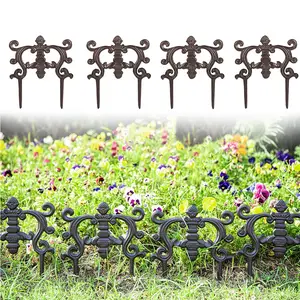 Sungmor 4-Pack Vintage Metal Finish Cast Iron Garden Edging Border, Low Picket Fence Panels for Outdoor Flower Beds & Lawns, Decor Stakes for Landscape & Raised Beds, Garden Accessories, Flower Garden Accessories