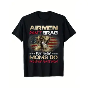 shirts for men My Favorite Airman Calls Me Mom Proud Air Force Mom T-Shirt - Airplane & Dog Tag Design with "Airman Don't Brag" Slogan, 100% Casual Fit S-XXXL (Men's & Women's) - Air Force Moms Gift Apparel