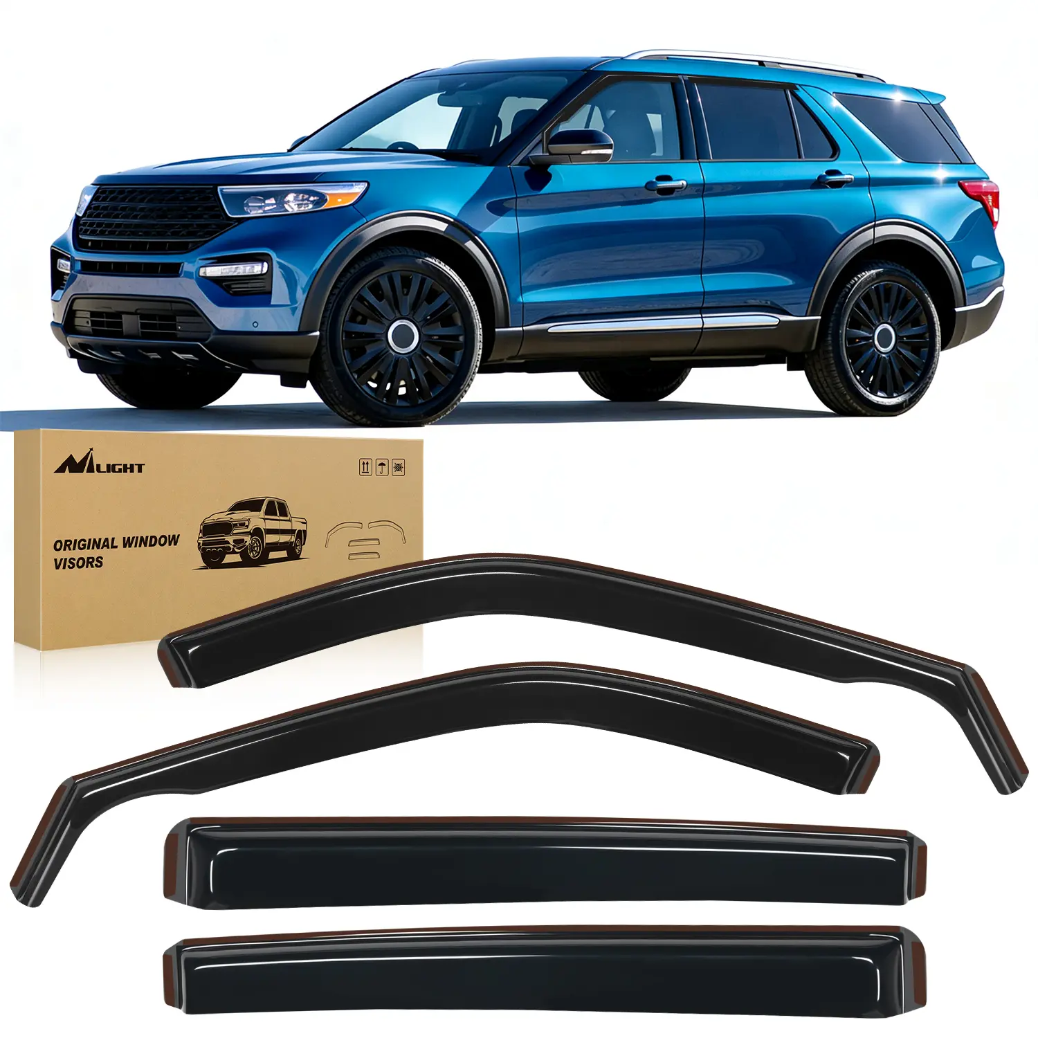 Nilight Classic Side Window Deflectors & Visors for Ford Explorer 2020-2024, 4PCS Double Fixation In-Channel Rain Guards, Car Sun Protection Automotive Exterior Replacement Accessory