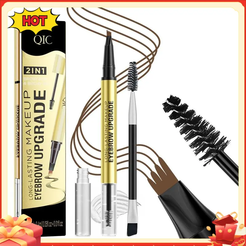 Eyebrow 4 Tip Brow Pencil,Microblading Eyebrow Pencil, 2-in-1 Eyebrow Pen and Sealing Brow Gel,Waterproof Long-lasting Magic Eyebrow Pencil for Natural Makeup