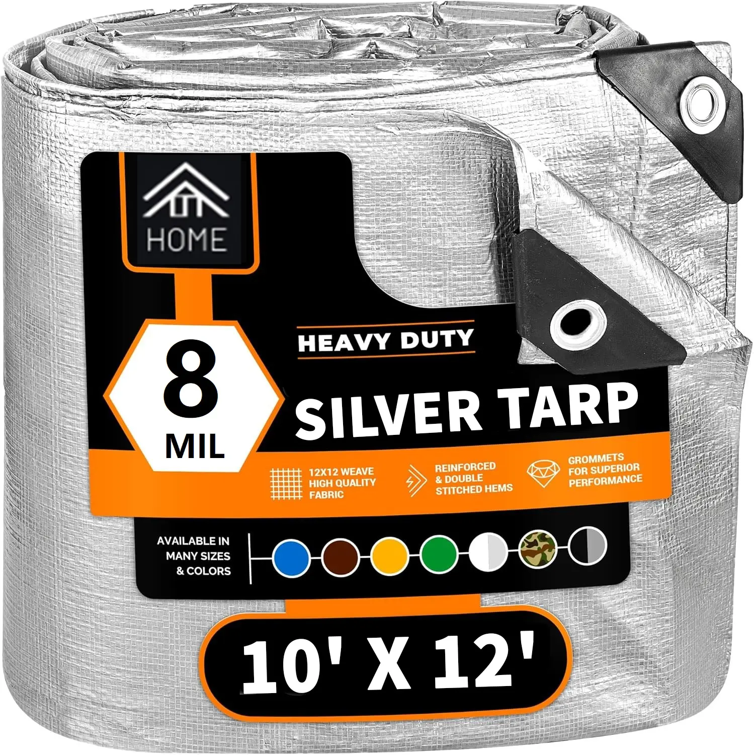 10' X 12'- Heavy Duty Waterproof Tarp -  Suitable for Outdoor Adventures/ Camping / Garden / Patio，8 Mil Thick Waterproof, UV Blocking Protective Cover  - Multipurpose Poly Tarps - Grommets