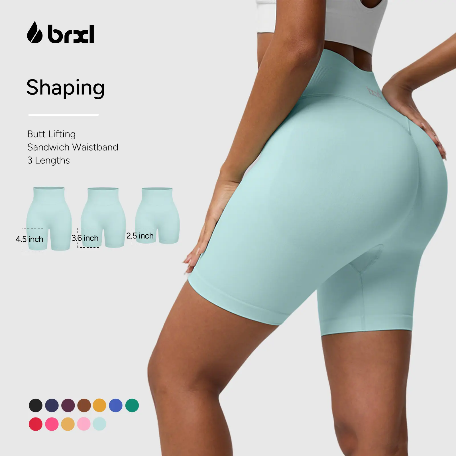 BRXL Women's Seamless Scrunched Shapewear Shorts - 2.5"/3.6" High Waisted Tummy Control Compression Biker Shorts for Active Women's Fitness & Abdominal Firming Sports, Womens Fitness, 2.5 Inch, Nylon