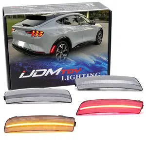 iJDMTOY For Ford 2021-up Mustang Mach-E SUV 4pc Set Semi-Clear Lens Amber/Red Full LED Strip Front/Rear Side Marker Light Kit