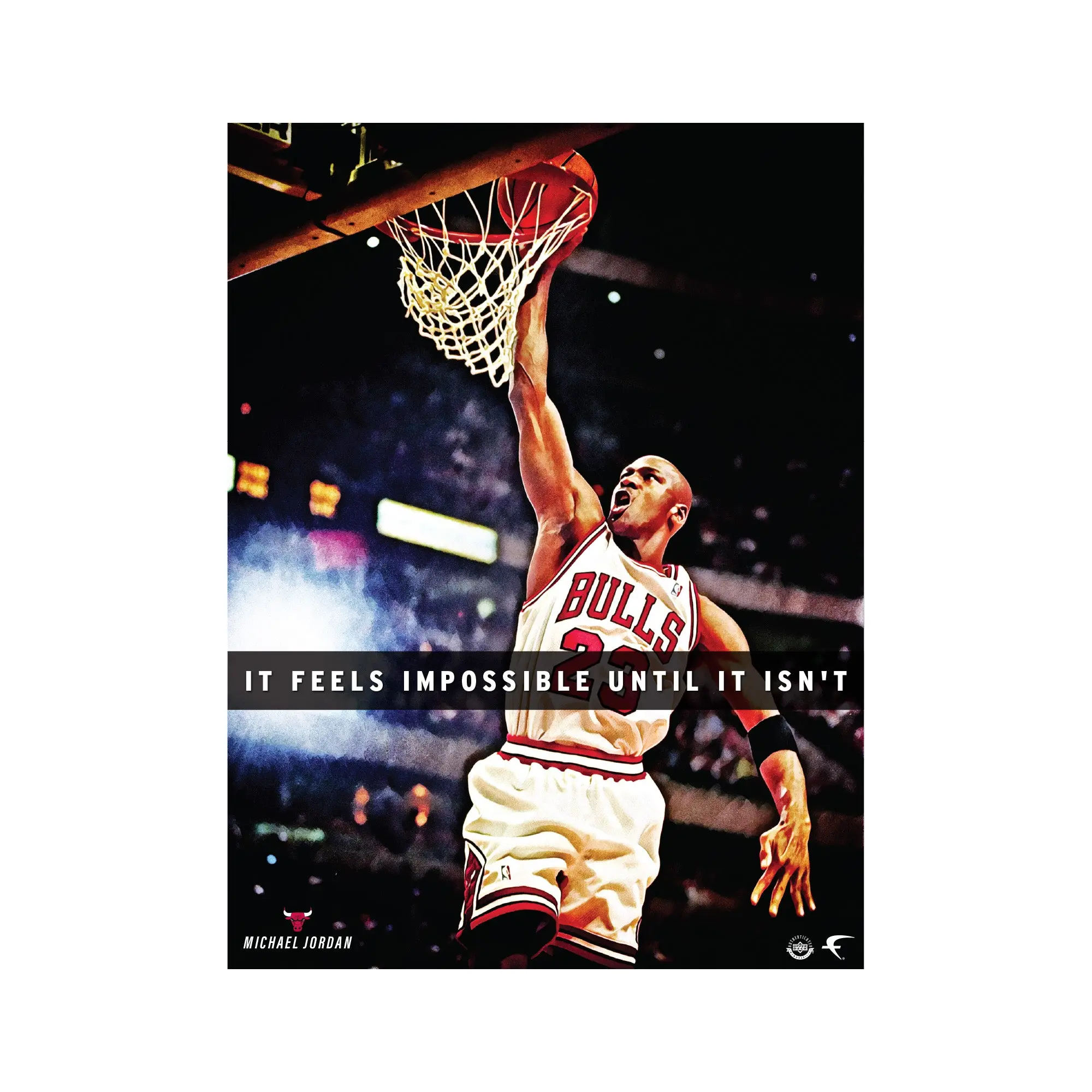 Official NBA Chicago Bulls Michael Jordan Iconic Dunk Motif Reusable Smooth Vinyl Peel & Reposition Decorative Wall Decal - Easy-Remove Room Decor, Mens Room Decor for Fans, Home Supplies