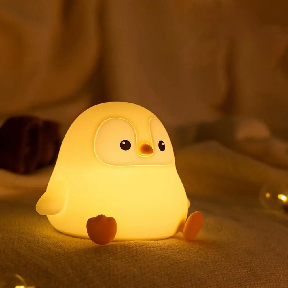Cute Penguin Illuminated Night Light for Kids' Bedroom, Animal Silicone Baby Night Light, Touch Control, USB Rechargeable Bedside Lamp, Ideal Gift for Infants and Girls