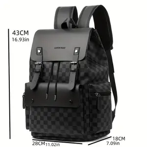 Men's Checkered Backpack - Large Capacity Laptop Bag with Adjustable Padded Straps, Multiple Compartments & Zipper Closure for Commuting, Office, Business Travel, Laptop Storage Bag |     Stylish Men's Backpack |     Professional Look Bag