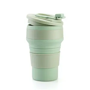 Silicone Coffee Cup with Straw lid Collapsible Cups for Traveling 17oz Lightweight Folding Water Mug for Picnic Hicking Camping Climbing