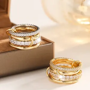 Golden Interlocked Stackable Rings for Women Statement Multi Ring Mixed Metals Stack Cubic Zirconia Two Toned Stacking Jewelry Antique Rings