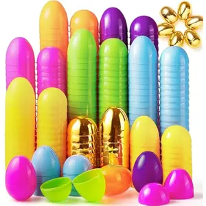 3.15" 144 PCS Plastic Easter Eggs 6 Golden Eggs, Large Empty Eggshells Fillable for Easter Hunt, Parties, Basket Stuffers Filler, Classroom Prize Supplies
