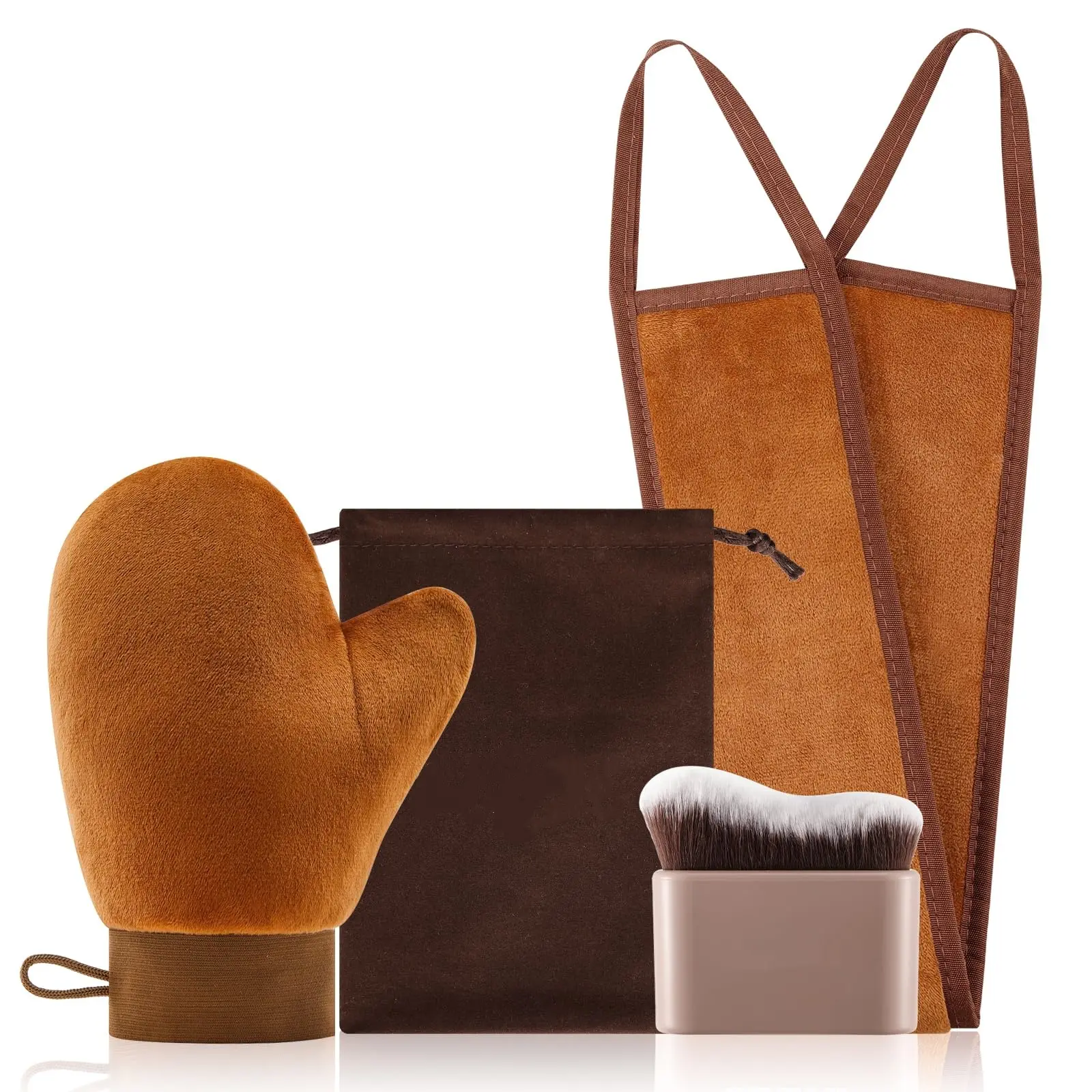 Self-Tan Applicator Kit with Tanning Mitt, Body Brush & Back Tanner Accessories - Waterproof, Bath-Ready, Full Coverage for Body, Face & Hard-to-Reach Areas, Ergonomic Dual Handles, Synthetic Bristles, Storage Pouch, Easy Solo Use, Ideal for Beginners