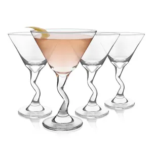 Libbey Z- Stem Martini Glasses Set of 4, Quirky, Twisted Martini Cup Set, Tall Cocktail Glasses Set for Bachelorette, Housewarming, Parties and More