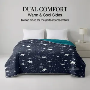 1pc Night Sky Star Reversible Quilt, 2-in-1 Dual Comfort Cool & Warm Blanket, Lightweight Quilted All-Season Air Conditioner Comforter for Home, Soft Warm Blanket
