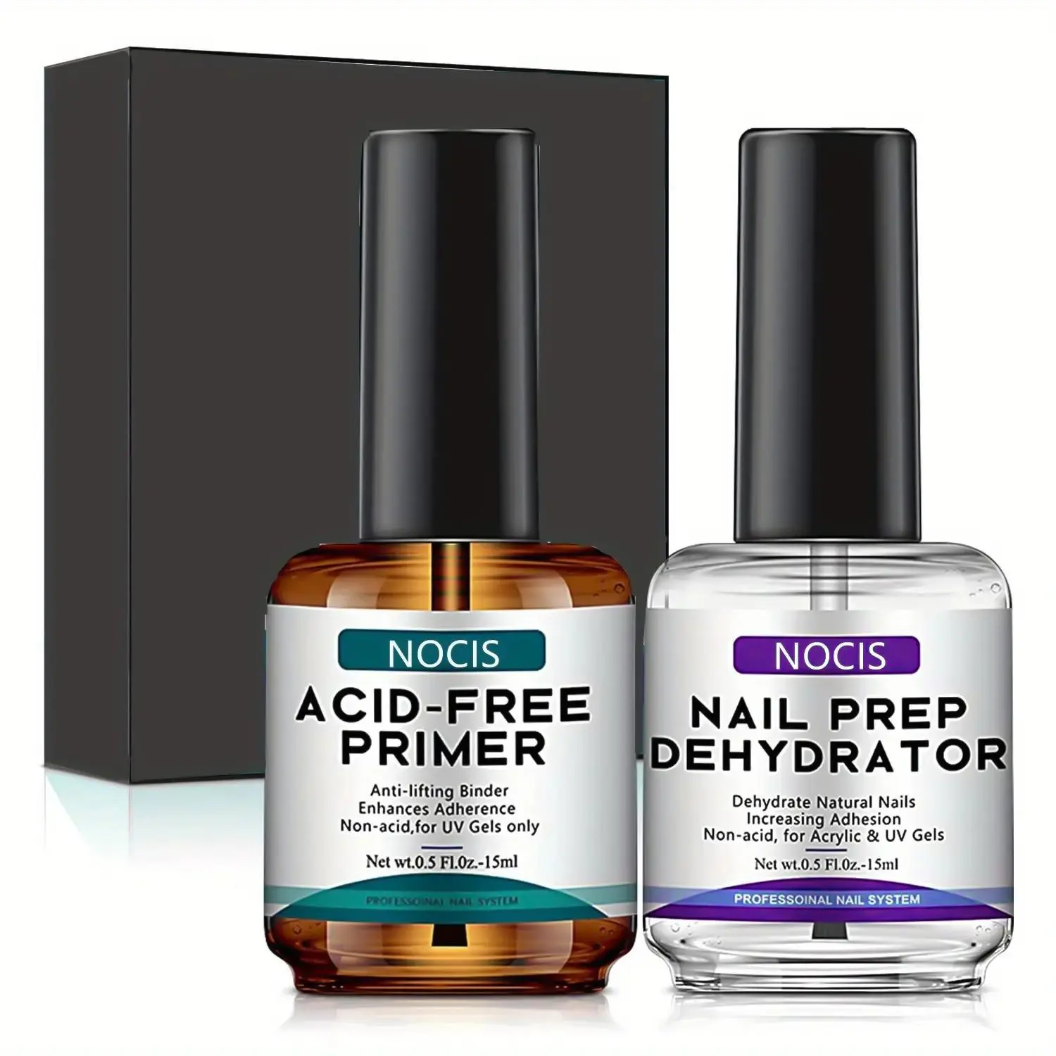 Professional Natural Nail Prep Dehydrate and Acid-Free Primer, 2 Counts/set Dehydrator for Acrylic and Gel Nail Polish, Non-Acid Primer for UV Gels, Nail Care Solution, Nail Products