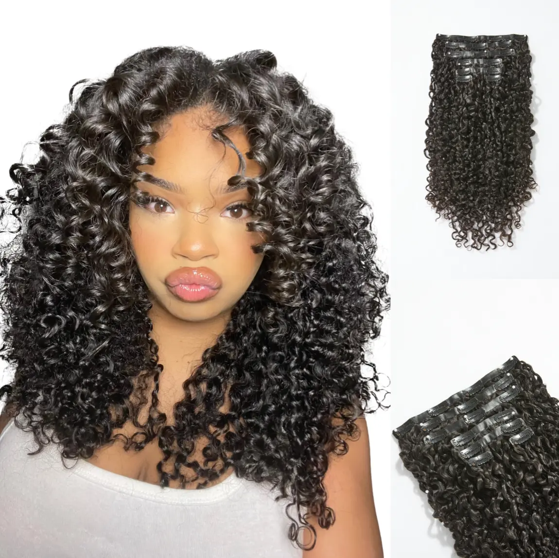 LUVME 100% Virgin Human Hair Extensions Seamless & Invisible Edge Straight, Body Wave, Kinky Curly, Yaki Straight, Messy Burmese Curl Clip-In
