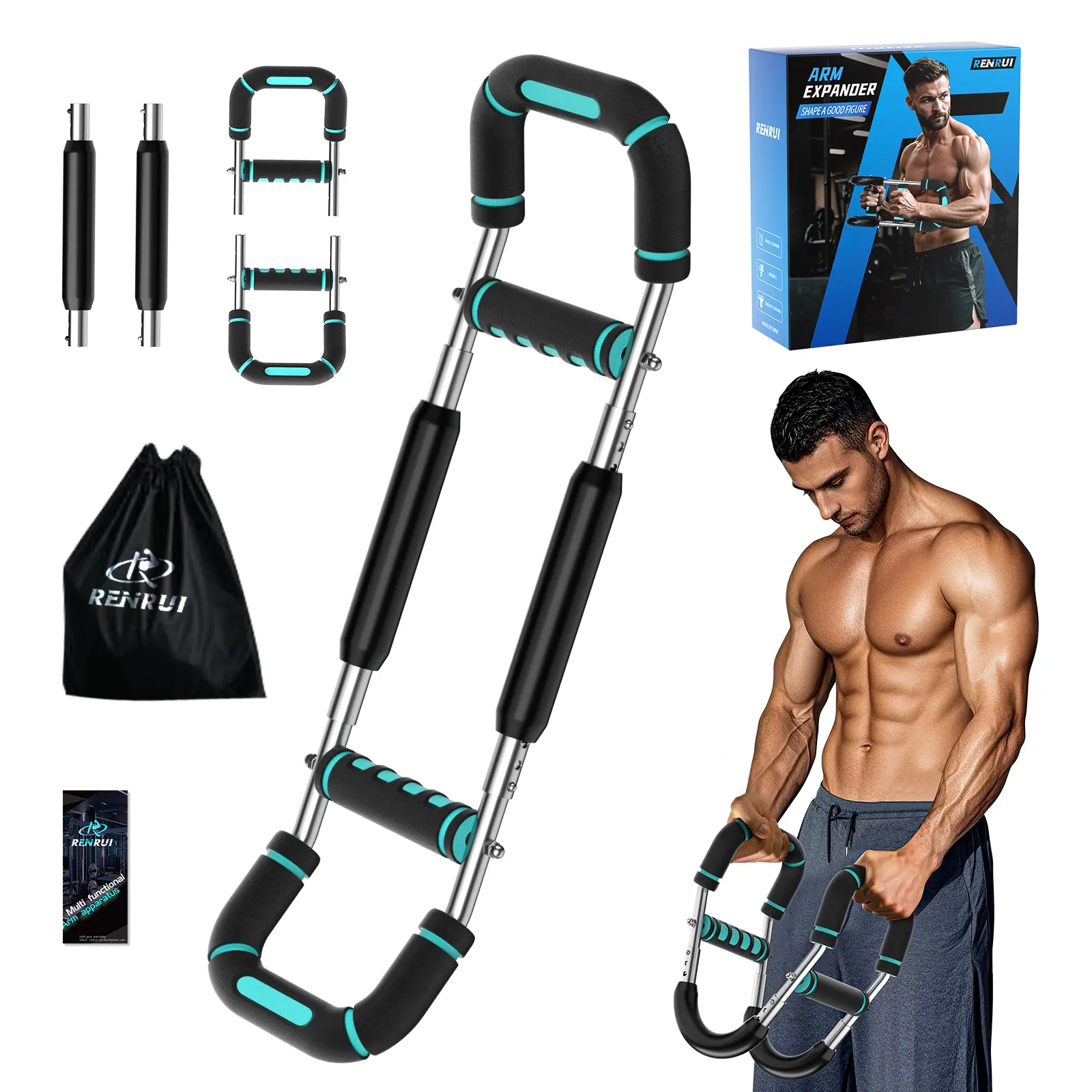 RENRUI Twister Arm Trainer, Adjustable 5 Resistance Levels (40-130 lbs) Chest & Arm Workout Equipment for Men & Women, Ergonomic Home Gym Strength Trainer with Anti-Slip Handles & Carry Bag detachable design fitness, Arm Exercise Equipment, Adjustable Exe