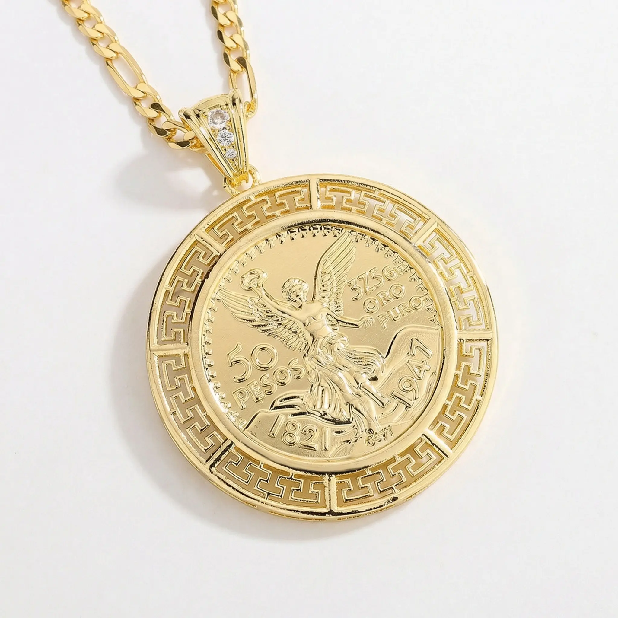 Renza Centenario Gold Plated Figaro Link Necklace - 14-Karat & White Metal Accents, 4.5MM Flat Chain, 22in Length, Spring Glowup Fashion Accessory, 14-Karat Gold Necklaces, Figaro Link Necklaces