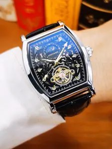 Men's Fashion Automatic Analog Stainless Steel Watch, New Style Moon Phase Display Luminous Hands Watch, Business Casual Watch for Men with Box, Mechanical Style Watches, Fashionable Wristwatch, Fashionable Stylish Watch