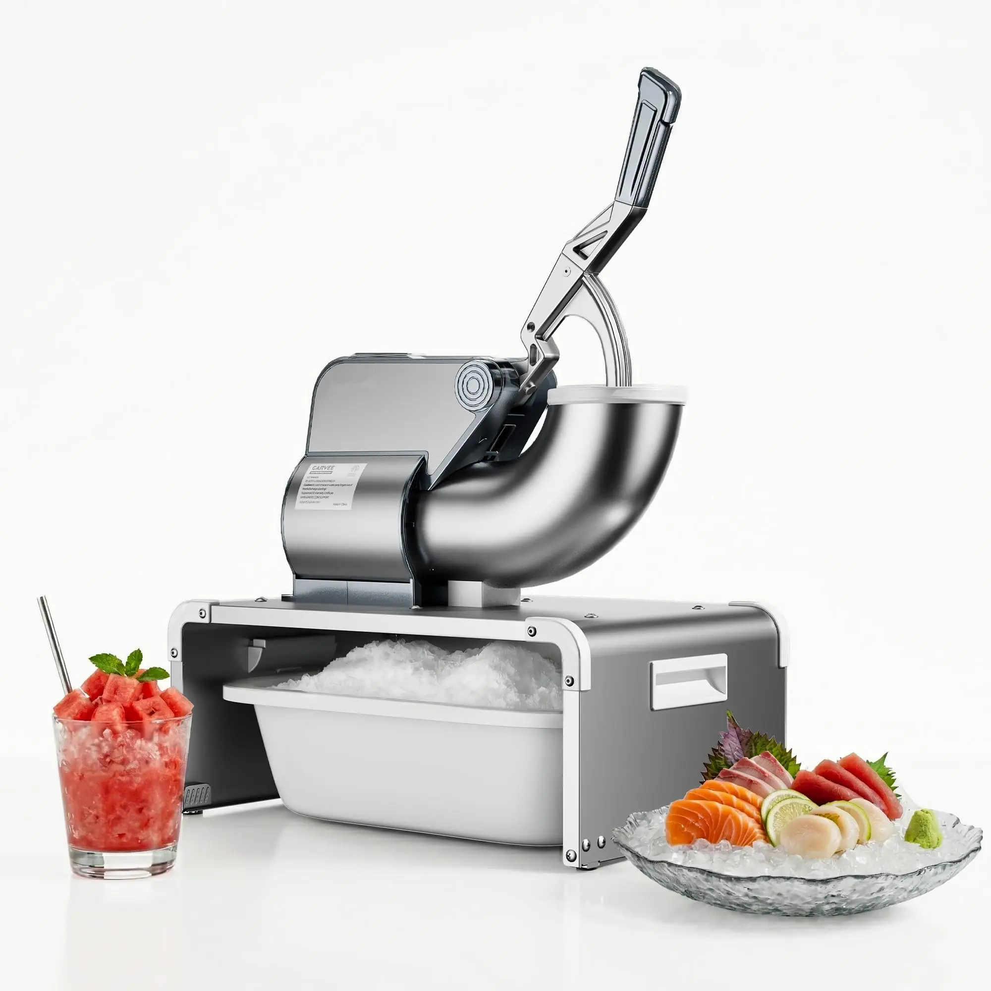 Commercial Ice Shaver – 750 lbs/hr – 350W Electric Ice Crusher with 4 Stainless Steel Blades, 2.64 Gal Hopper & Replaceable Container – Shaved Snow Cone Machine for Dessert Shops, Bars