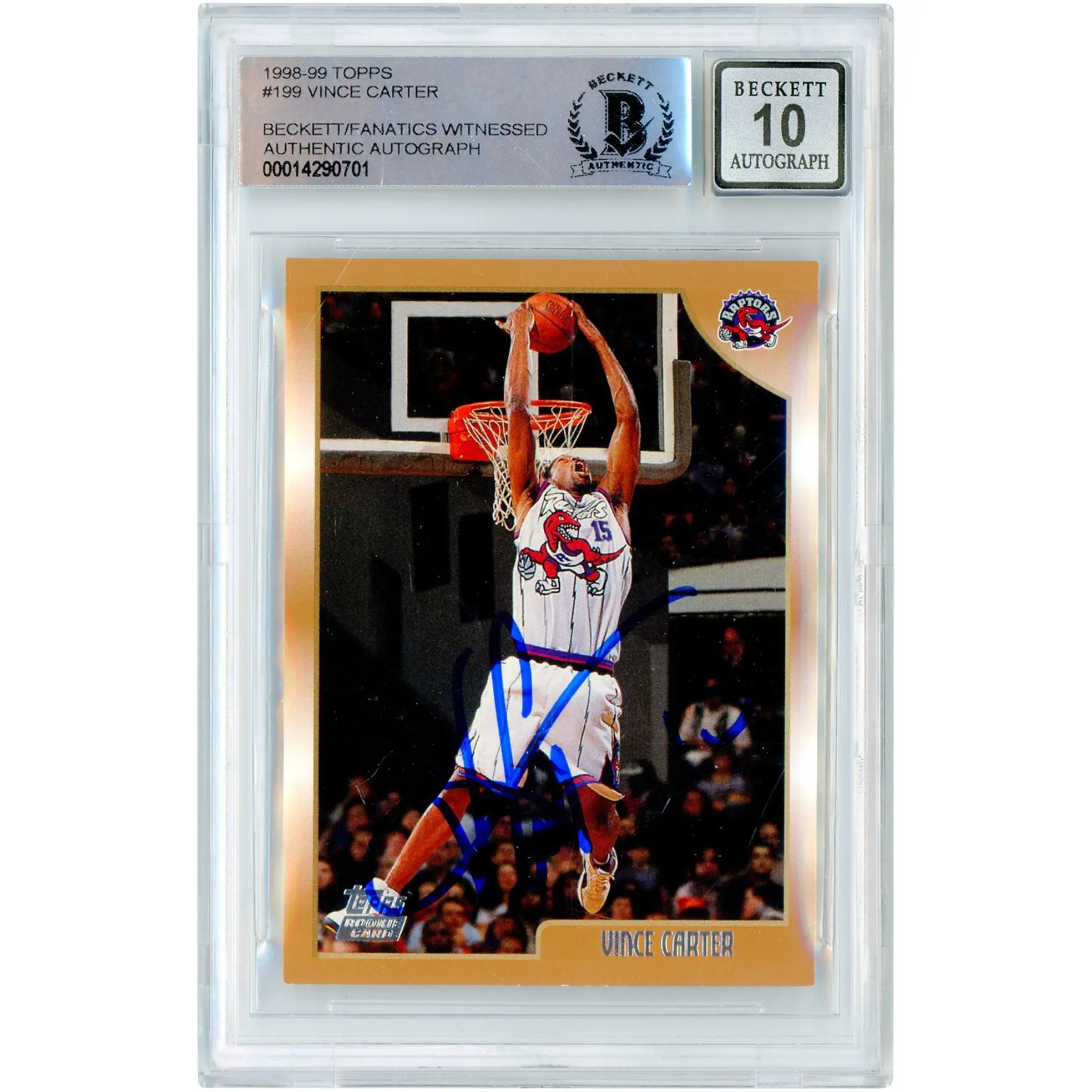 Vince Carter Toronto Raptors Autographed 1998-99 Topps #199 Beckett Fanatics Witnessed Authenticated 10 Rookie Card - Fanatics Authentic Certified