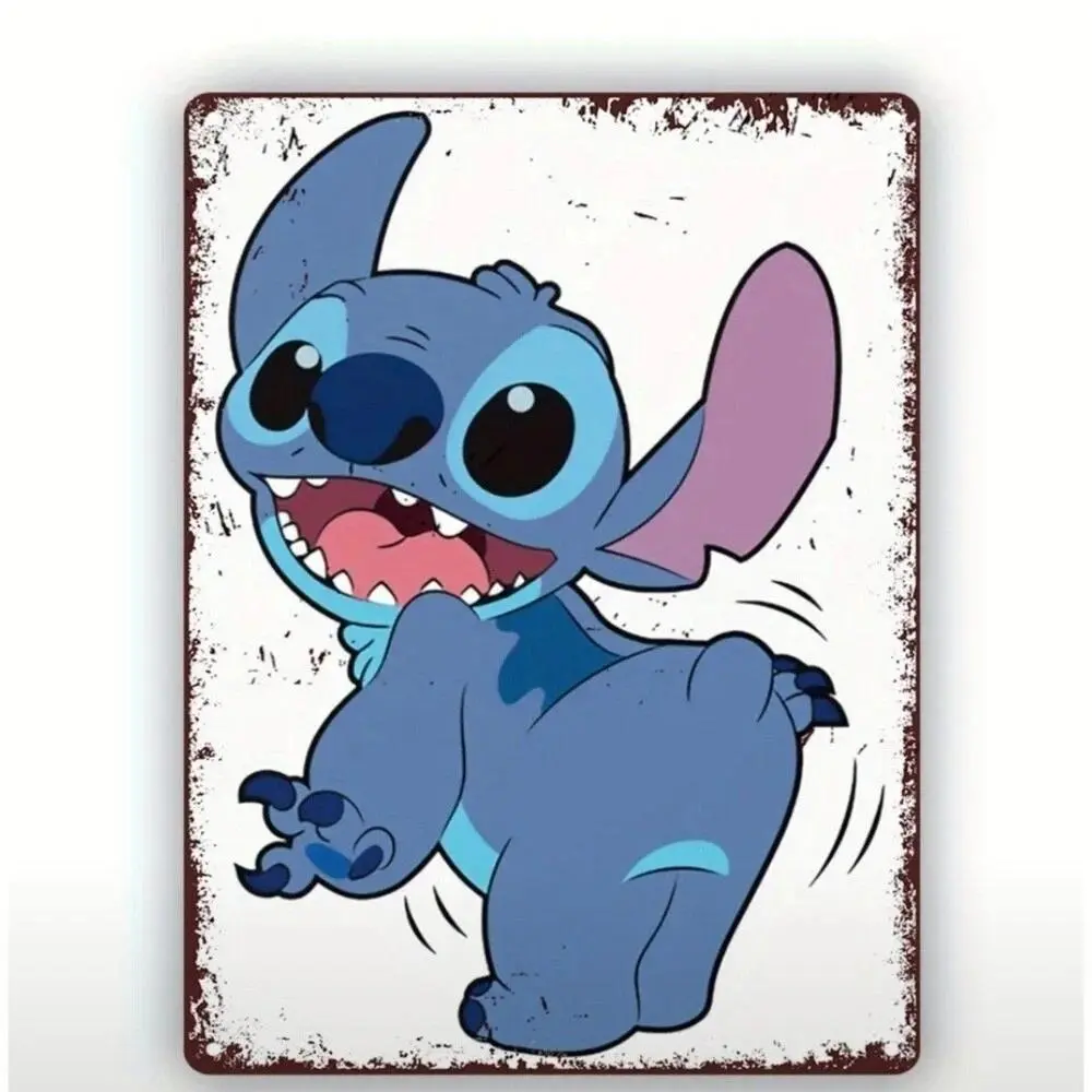 Disney Classic Lilo & Stitch Funny Waving Vintage Metal Tin Sign - Retro Art Print Decoration, Waterproof Home Decor Plaque, Kids Room Gift for Disney Fans, Water Proof, Wall Decor