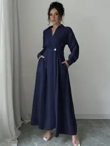 Women's Mock Neck Wrap Waist A-Line Woven Dress, Fit, Elegant Long Sleeve Summer Dress, Lady, Casual Fashion for Women, Womenswear, Perfect for Daily Wear