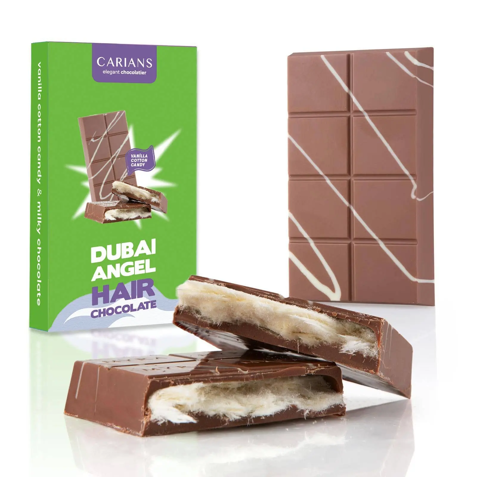 Carian's Bistro Handcrafted Viral Vanilla Angel Hair Real Chocolate Snacks - Kosher, Halal, Milk & Sugar-Infused, High-Quality Carian's Bistro Chocolates - Ships Mon-Thurs With Cold Pack in Insulated Package to Prevent Melting, Viral Candy, Dubai Trend Ba