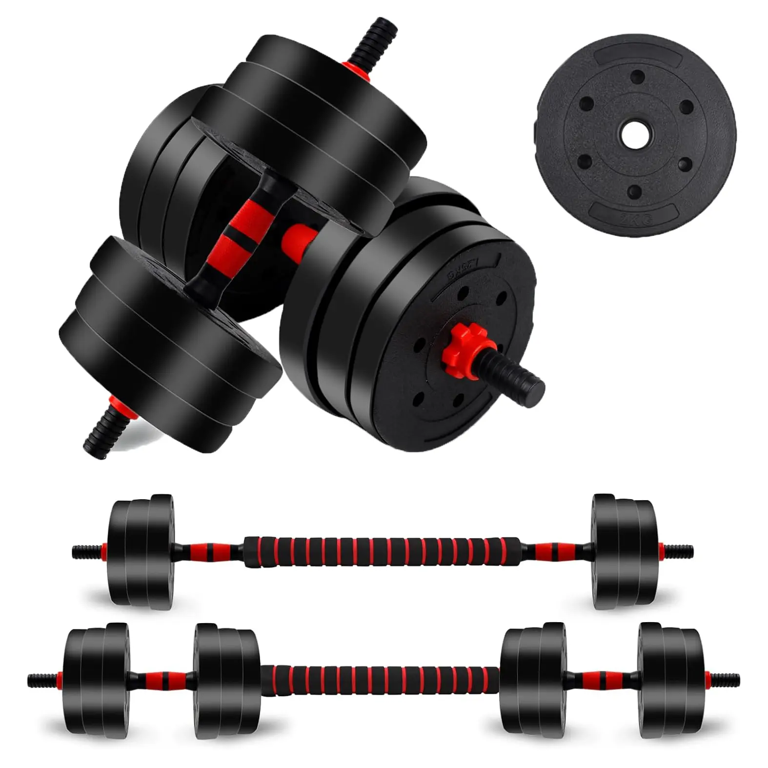 44lbs 2-in-1 Adjustable Dumbbell-Barbell Home Gym Combo, Free Switch Space-Saving Strength Conditioning Equipment for Home Weight Training, Weight Training Gear