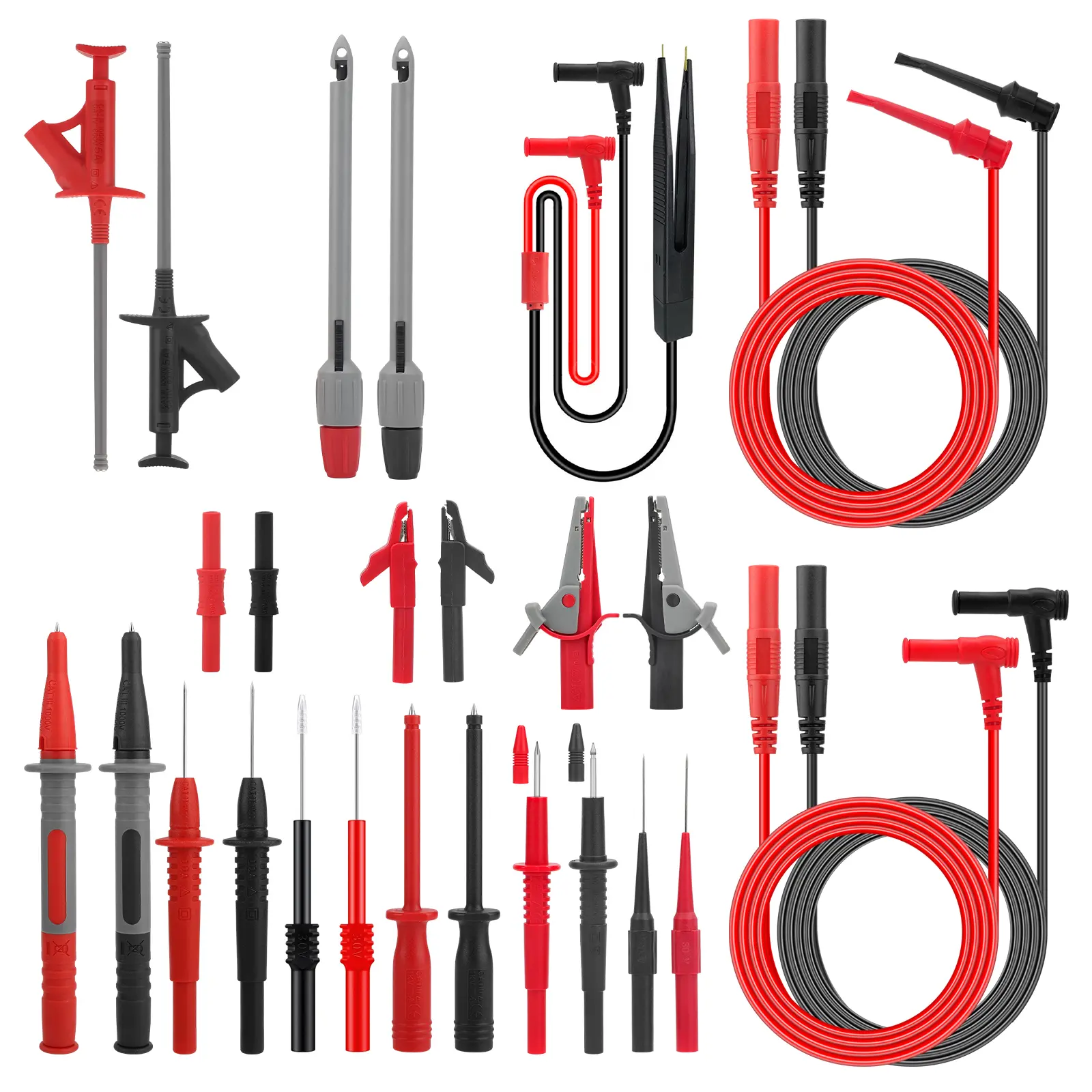 27pcs Multimeter Test Lead Kit, Alligator Clips & Banana Plugs for Circuit Testing, Includes Test Probes, Flexible Test Hooks & Leads,Automotive test tool for Electrical Diagnostics